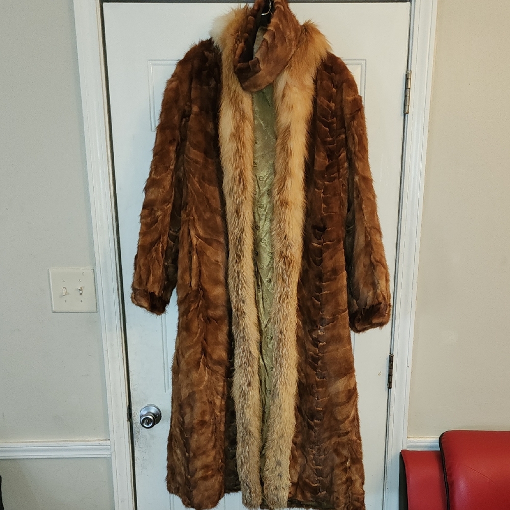 Real Mink And Fox Luxurious Brown Fur Coat